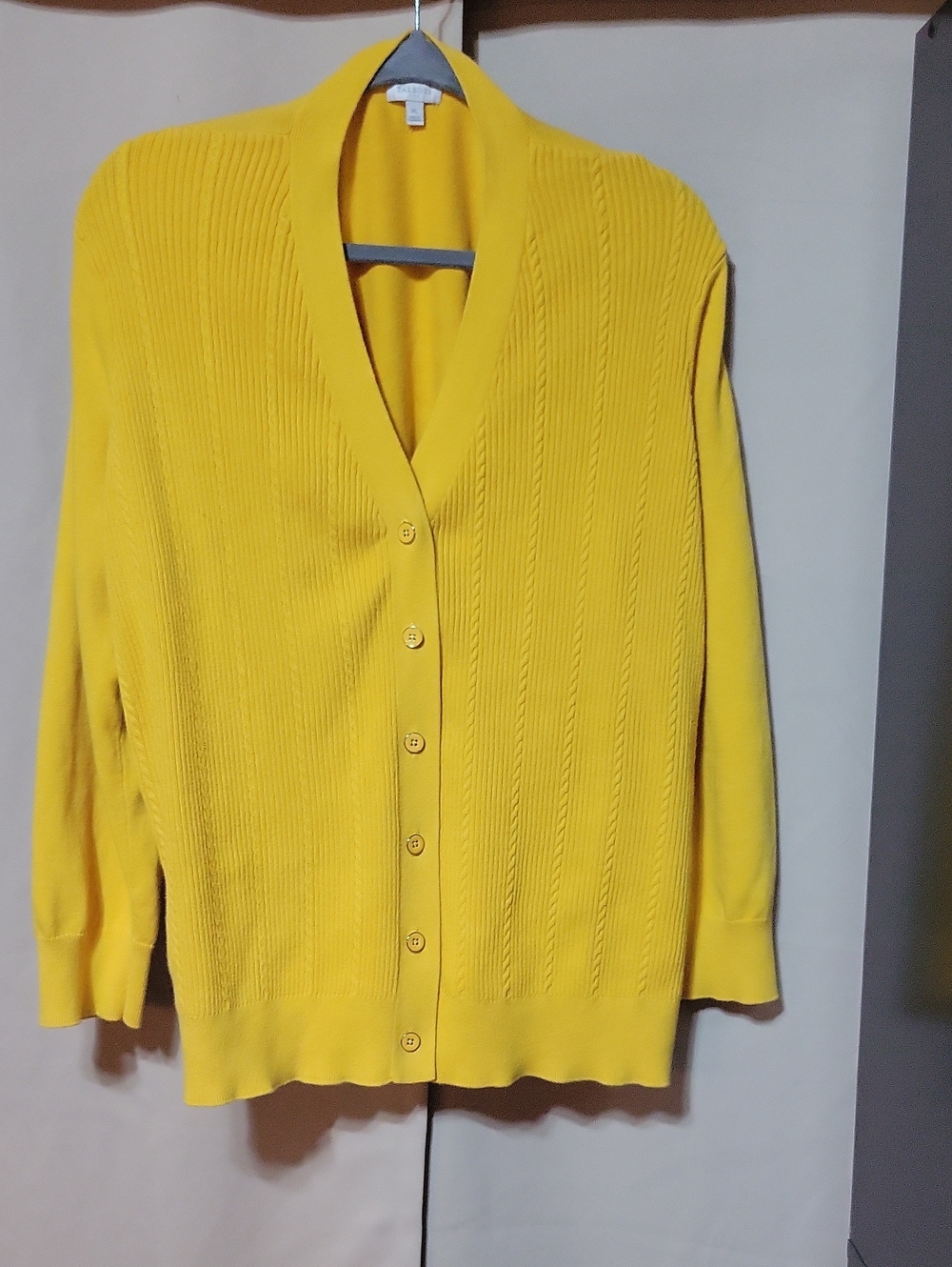 Talbots Sunny Yellow Ribbed Button-Front Cardigan